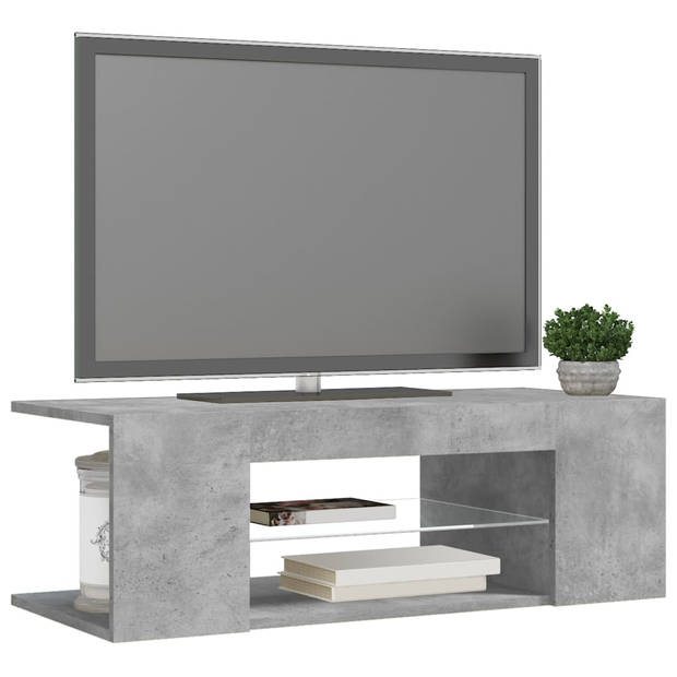 The Living Store TV-meubel Betongrijs 90x39x30 cm - Met RGB LED-verlichting