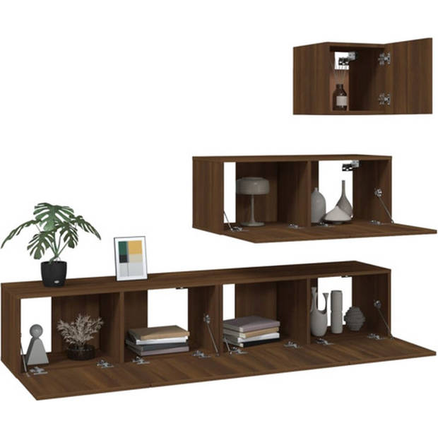 The Living Store Wandmontage TV-meubelset Bruineiken - 30.5 x 30 x 30 cm / 80 x 30 x 30 cm (B x D x H) - Duurzaam en