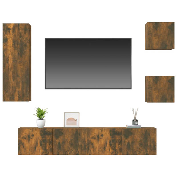 The Living Store TV-meubelset - gerookt eiken - 2x 30.5 x 30 x 30 cm - 1x 30.5 x 30 x 90 cm - 2x 80 x 30 x 30 cm