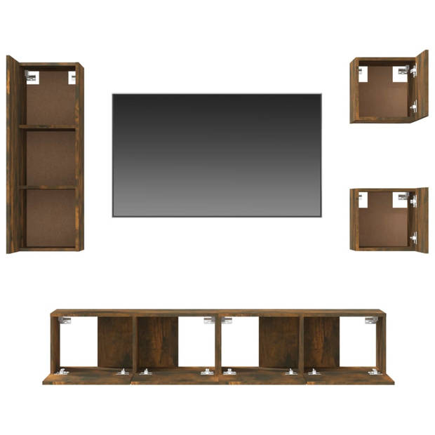 The Living Store TV-meubelset - gerookt eiken - 2x 30.5 x 30 x 30 cm - 1x 30.5 x 30 x 90 cm - 2x 80 x 30 x 30 cm