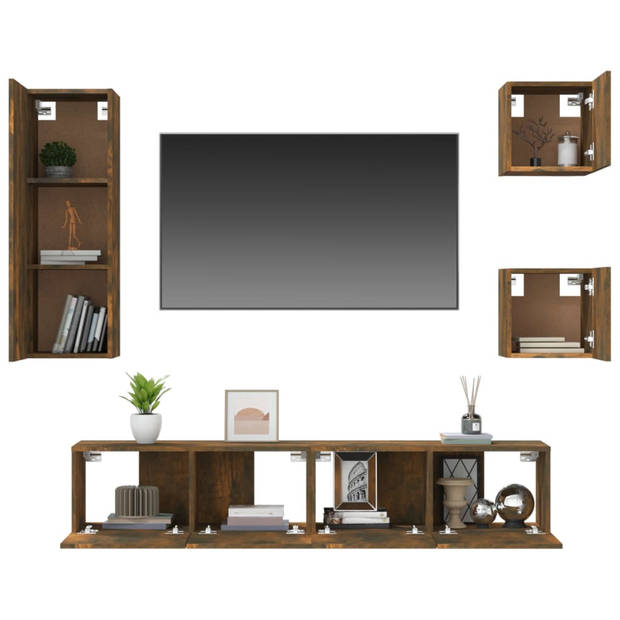 The Living Store TV-meubelset - gerookt eiken - 2x 30.5 x 30 x 30 cm - 1x 30.5 x 30 x 90 cm - 2x 80 x 30 x 30 cm