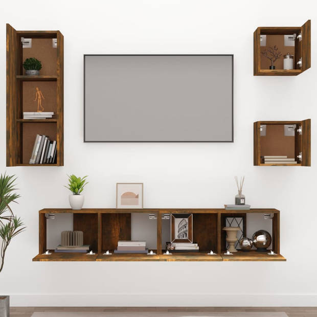 The Living Store TV-meubelset - gerookt eiken - 2x 30.5 x 30 x 30 cm - 1x 30.5 x 30 x 90 cm - 2x 80 x 30 x 30 cm