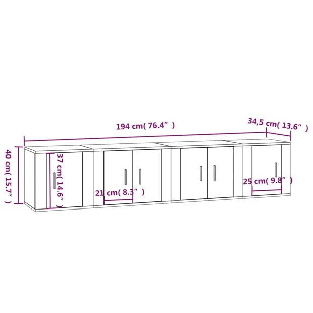 The Living Store TV-meubelset - Gerookt Eiken - 2 x 40 cm x 34.5 cm x 40 cm - 2 x 57 cm x 34.5 cm x 40 cm