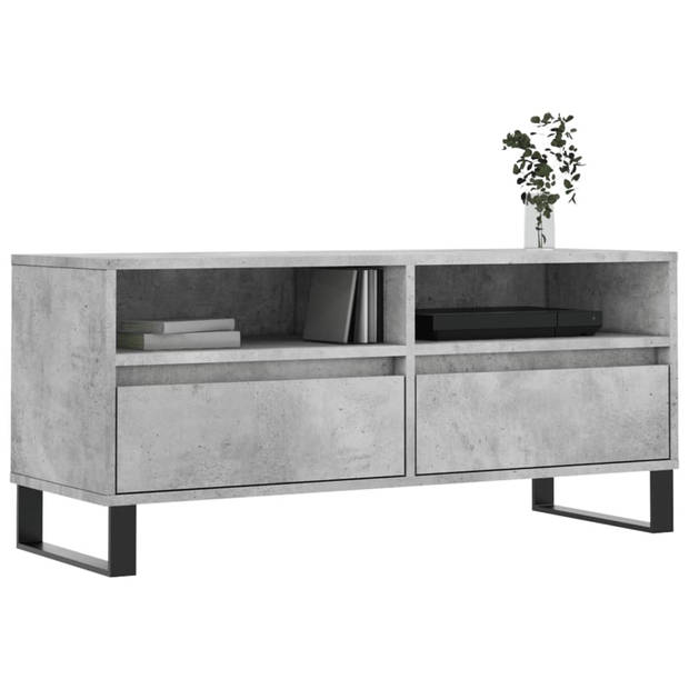 The Living Store Tv-meubel - Betongrijs - 100 x 34.5 x 44.5 cm - Bewerkt hout en ijzer