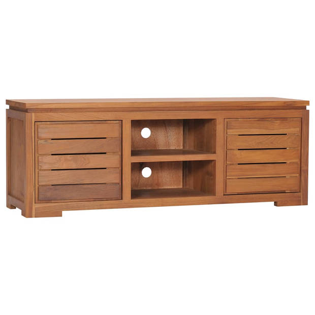 The Living Store Teak Tv-meubel - 110 x 30 x 40 cm - Rustieke stijl - Massief teakhout - 2 deuren - 2 vakken