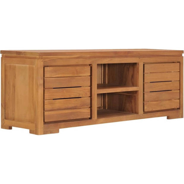 The Living Store Teak Tv-meubel - 110 x 30 x 40 cm - Rustieke stijl - Massief teakhout - 2 deuren - 2 vakken