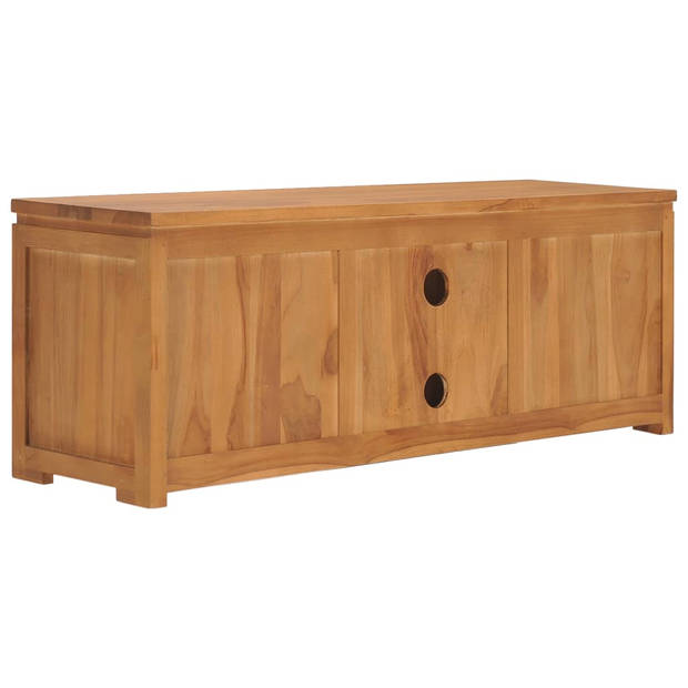 The Living Store Teak Tv-meubel - 110 x 30 x 40 cm - Rustieke stijl - Massief teakhout - 2 deuren - 2 vakken