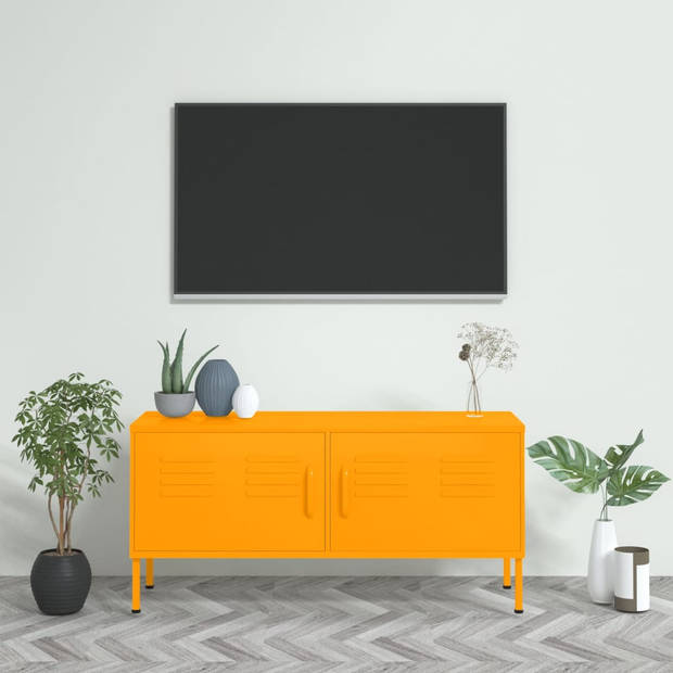 The Living Store Televisiemeubel TV-standaard - 105 x 35 x 50 cm - Staal - Mosterdgeel