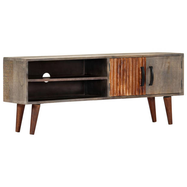 The Living Store Massief Mangohouten TV-meubel - 130 x 30 x 46 cm - Grijs - Moderne Stijl