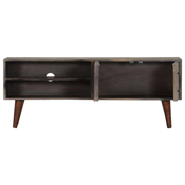 The Living Store Massief Mangohouten TV-meubel - 130 x 30 x 46 cm - Grijs - Moderne Stijl