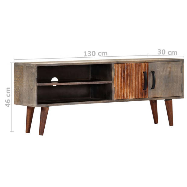 The Living Store Massief Mangohouten TV-meubel - 130 x 30 x 46 cm - Grijs - Moderne Stijl