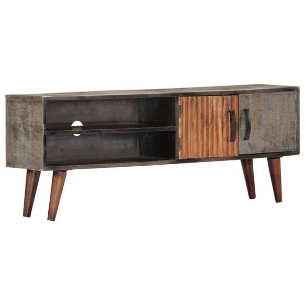 The Living Store Massief Mangohouten TV-meubel - 130 x 30 x 46 cm - Grijs - Moderne Stijl