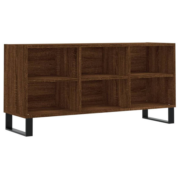 The Living Store TV-meubel - Tv-kast met 6 vakken - 103.5 x 30 x 50 cm - Bruin eiken - Bewerkt hout en ijzer