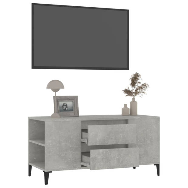 The Living Store TV-meubel Industrial - Betongrijs - 102 x 44.5 x 50 cm - Bewerkt hout en metaal