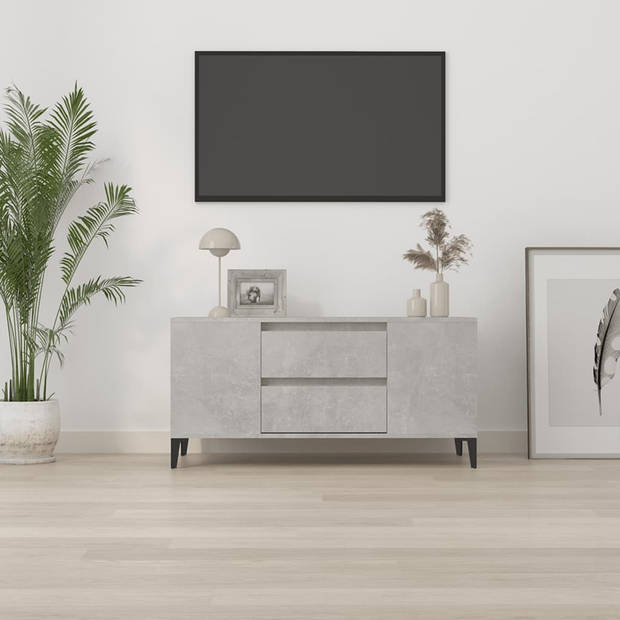 The Living Store TV-meubel Industrial - Betongrijs - 102 x 44.5 x 50 cm - Bewerkt hout en metaal