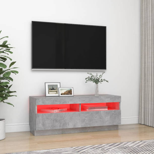 The Living Store TV-meubel Betongrijs - LED-verlichting - 100x35x40 cm - Duurzaam