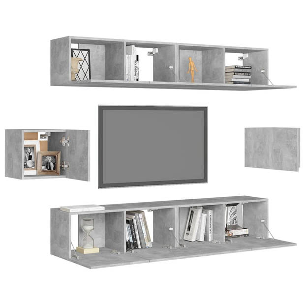 The Living Store TV-meubelset - Wandbevestiging - Betongrijs - 4x 80x30x30cm - 2x 30.5x30x30cm