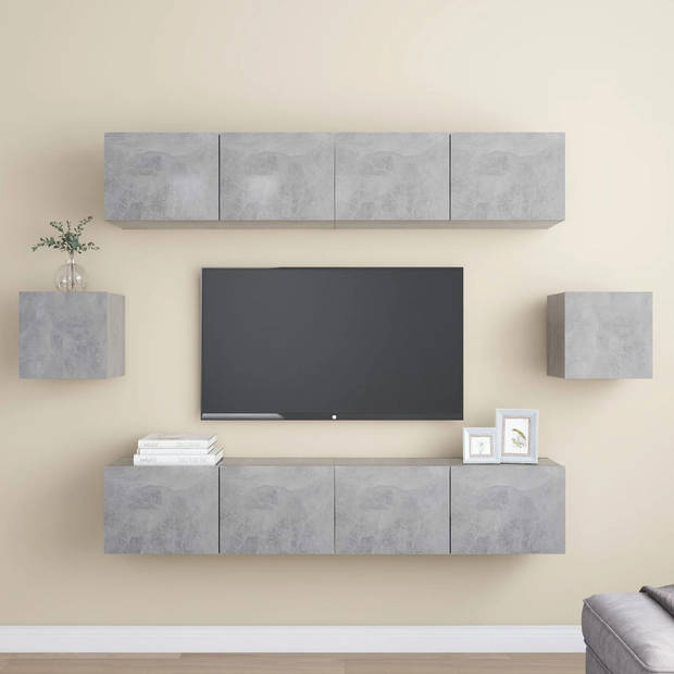 The Living Store TV-meubelset - Wandbevestiging - Betongrijs - 4x 80x30x30cm - 2x 30.5x30x30cm