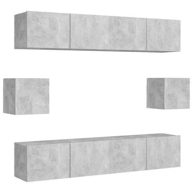 The Living Store TV-meubelset - Wandbevestiging - Betongrijs - 4x 80x30x30cm - 2x 30.5x30x30cm