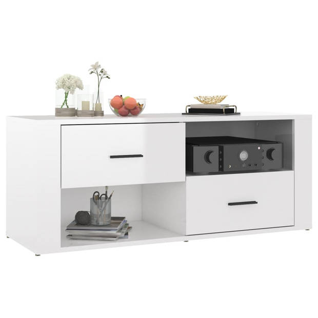 The Living Store TV-kast Classic - Tv-meubel - 100x35x40 cm - Hoogglans wit