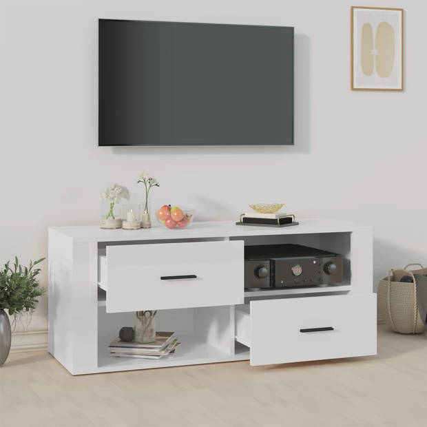 The Living Store TV-kast Classic - Tv-meubel - 100x35x40 cm - Hoogglans wit