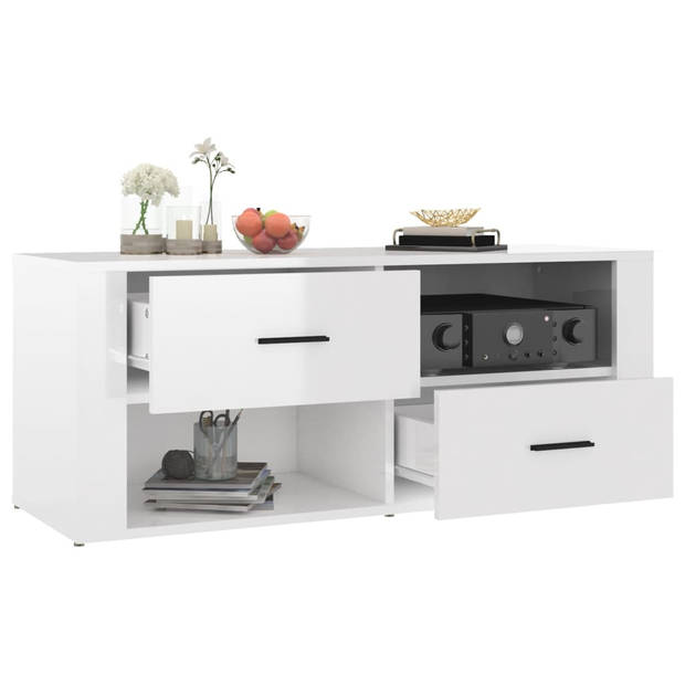 The Living Store TV-kast Classic - Tv-meubel - 100x35x40 cm - Hoogglans wit