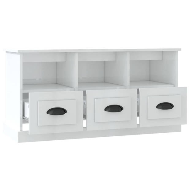 The Living Store Tv-kast - Hoogglans wit - 100 x 35 x 50 cm - Bewerkt hout