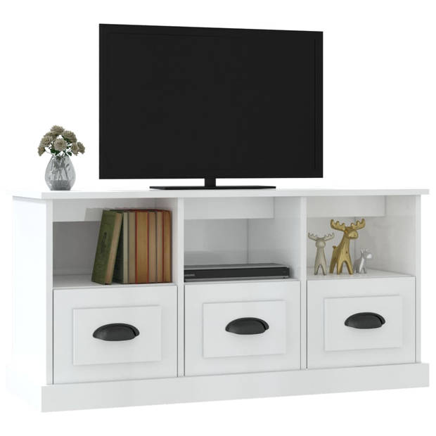 The Living Store Tv-kast - Hoogglans wit - 100 x 35 x 50 cm - Bewerkt hout