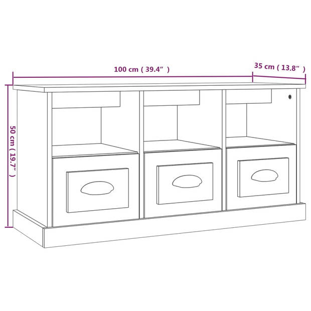 The Living Store TV-kast - Trendy - TV-meubel - 100 x 35 x 50 cm - Zwart hout