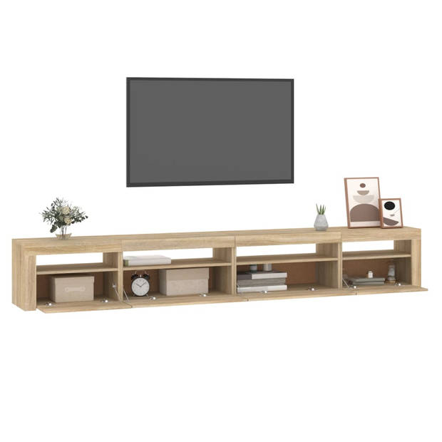 The Living Store Tv-meubel Sonoma Eiken - 270x35x40cm - LED-verlichting