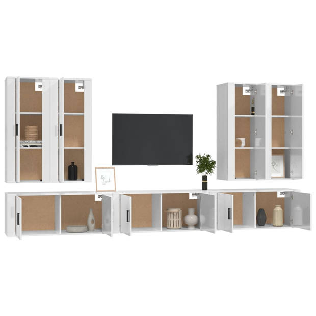 The Living Store TV-meubelset - bewerkt hout - hoogglans wit - 4 x 40x34.5x100 cm - 3 x 100x34.5x40 cm