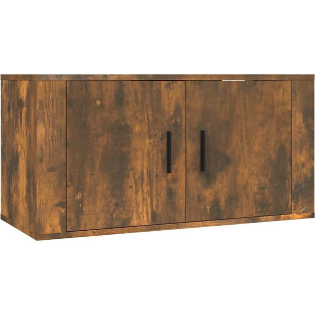 The Living Store Televisiekastenset - Klassiek - Bewerkt hout - Gerookt eiken - 2x 80x34.5x40cm - 2x 40x34.5x40cm - 2x