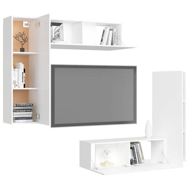 The Living Store Televisiemeubelset Wit - 2x30.5x30x110cm - 2x100x30x30cm - Wandmontage - Spaanplaat
