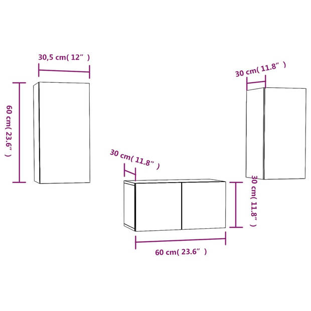 The Living Store Klassieke televisiemeubelset - gerookt eiken - 60x30x30 cm (1x) - 30.5x30x60 cm (2x)