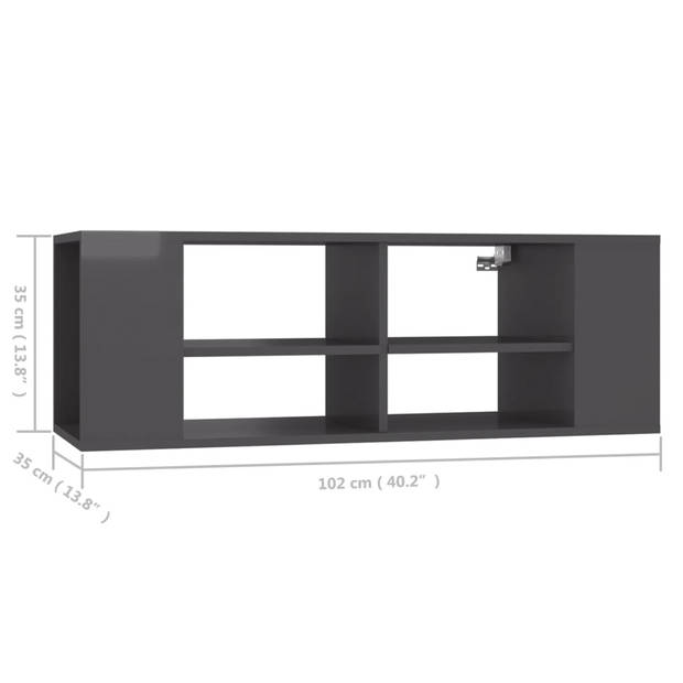 The Living Store TV-wandmeubel - Hangend - 102 x 35 x 35 cm - Grijs - Spaanplaat