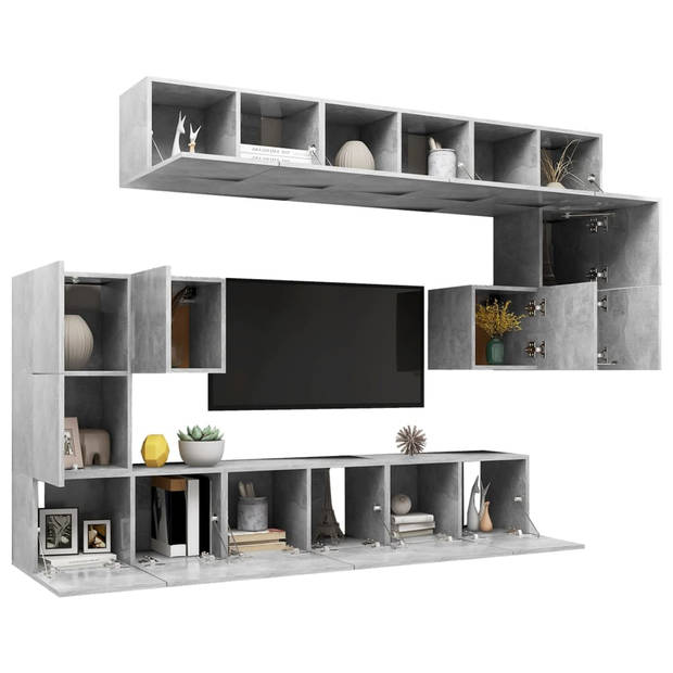 The Living Store Televisiemeubelset Hangend - Spaanplaat - Betongrijs - 8x 60x30x30cm + 2x 30.5x30x30cm