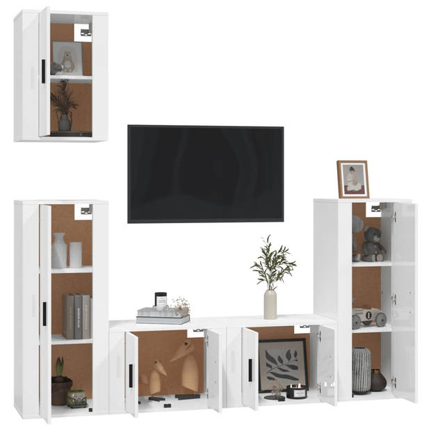The Living Store Tv-meubel set - 2x 57x34.5x40 cm - 2x 40x34.5x100 cm - 1x 40x34.5x60 cm - Hoogglans wit