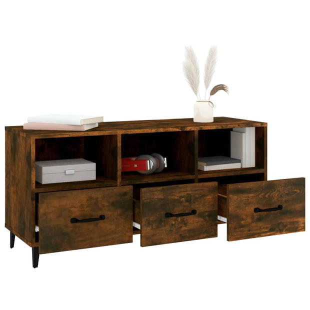 The Living Store Tv-meubel Gerookt Eiken - 102 x 35 x 50 cm - Bewerkt Hout en Ijzer