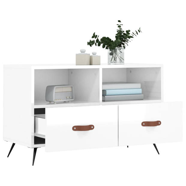 The Living Store TV-meubel - Hoogglans wit - 80 x 36 x 50 cm - Bewerkt hout en ijzer