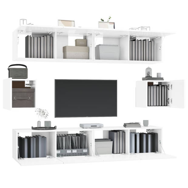 The Living Store TV-meubel set - Hoogglans wit - 4x 80x30x30cm - 2x 30.5x30x30cm