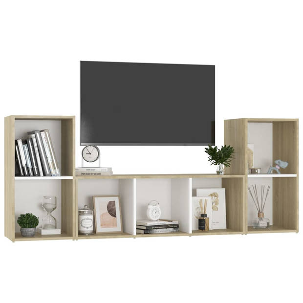 The Living Store Televisiekastenset Milano - 72x35x36.5 cm - 107x35x37 cm - wit/sonoma eiken