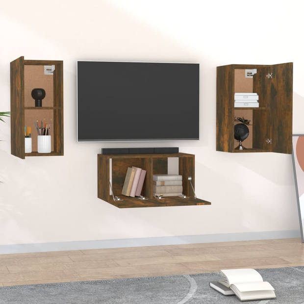The Living Store Klassieke televisiemeubelset - gerookt eiken - 60x30x30 cm (1x) - 30.5x30x60 cm (2x)