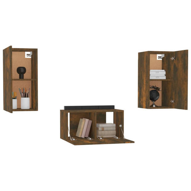 The Living Store Klassieke televisiemeubelset - gerookt eiken - 60x30x30 cm (1x) - 30.5x30x60 cm (2x)