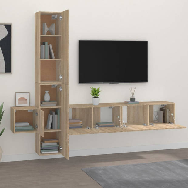 The Living Store Televisiemeubelset Sonoma Eiken - 2x 80x30x30cm - 2x 30.5x30x90cm - 1x 30.5x30x30cm