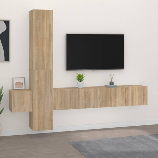 The Living Store Televisiemeubelset Sonoma Eiken - 2x 80x30x30cm - 2x 30.5x30x90cm - 1x 30.5x30x30cm