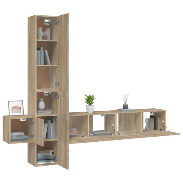 The Living Store Televisiemeubelset Sonoma Eiken - 2x 80x30x30cm - 2x 30.5x30x90cm - 1x 30.5x30x30cm