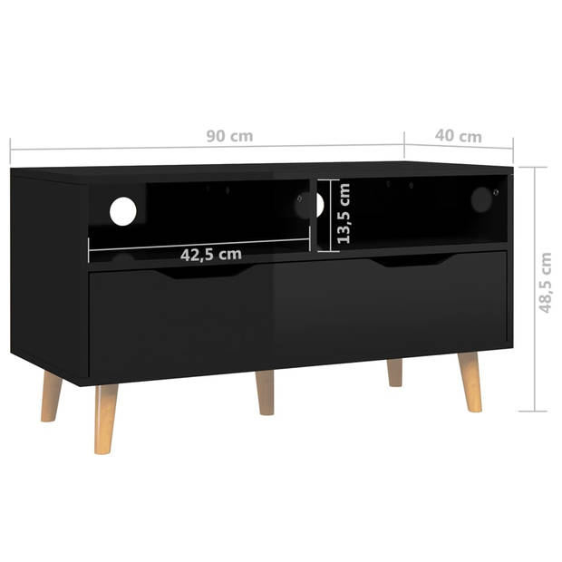 The Living Store Tv-meubel Stereokast - Hoogglans Zwart - 90x40x48.5 cm - Stevig - Stabiel