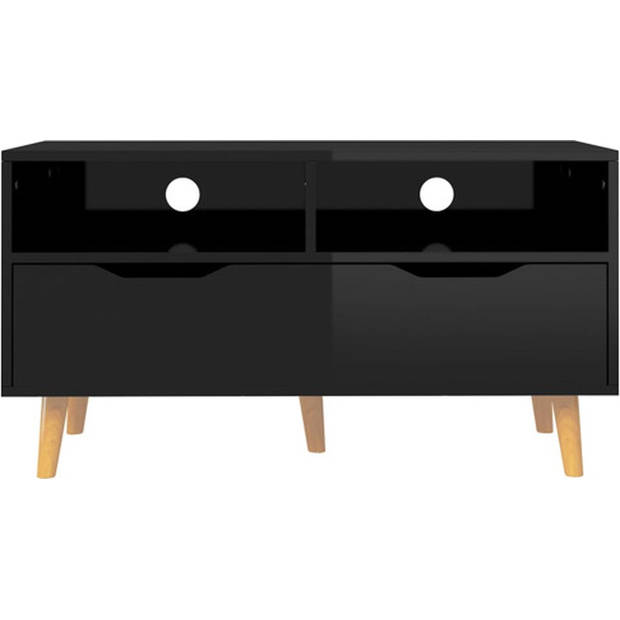 The Living Store Tv-meubel Stereokast - Hoogglans Zwart - 90x40x48.5 cm - Stevig - Stabiel