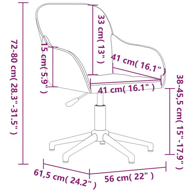 The Living Store Eetkamerstoel - Bruin Fluweel - 56x61.5x(72-80)cm - 360 draaibaar