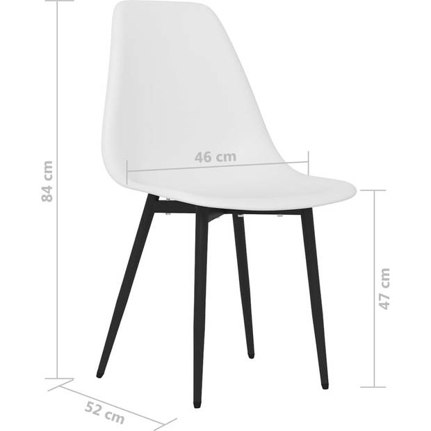 The Living Store Eetkamerstoelen - Wit - PP en gepoedercoat metaal - 46x52x84 - Ergonomisch gebogen rugleuning